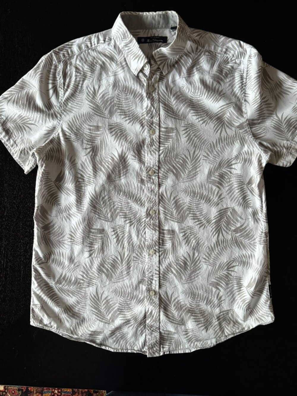 BEN SHERMAN Gray Palm Print Shirt – Short Sleeve Pattern Button Down – Cotton L